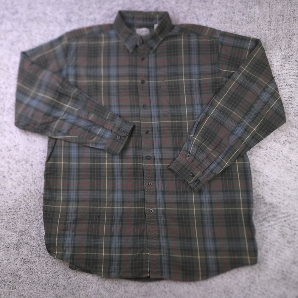 LL Bean Flannel Shirt Mens XLT XL Tall Heavyweight Plaid Olive Button Down Green